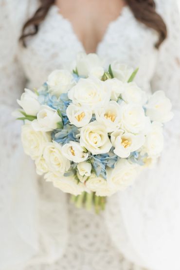  bridal bouquet, wedding bouquet, wedding flowers blue hydrangea with white tulips and roses 