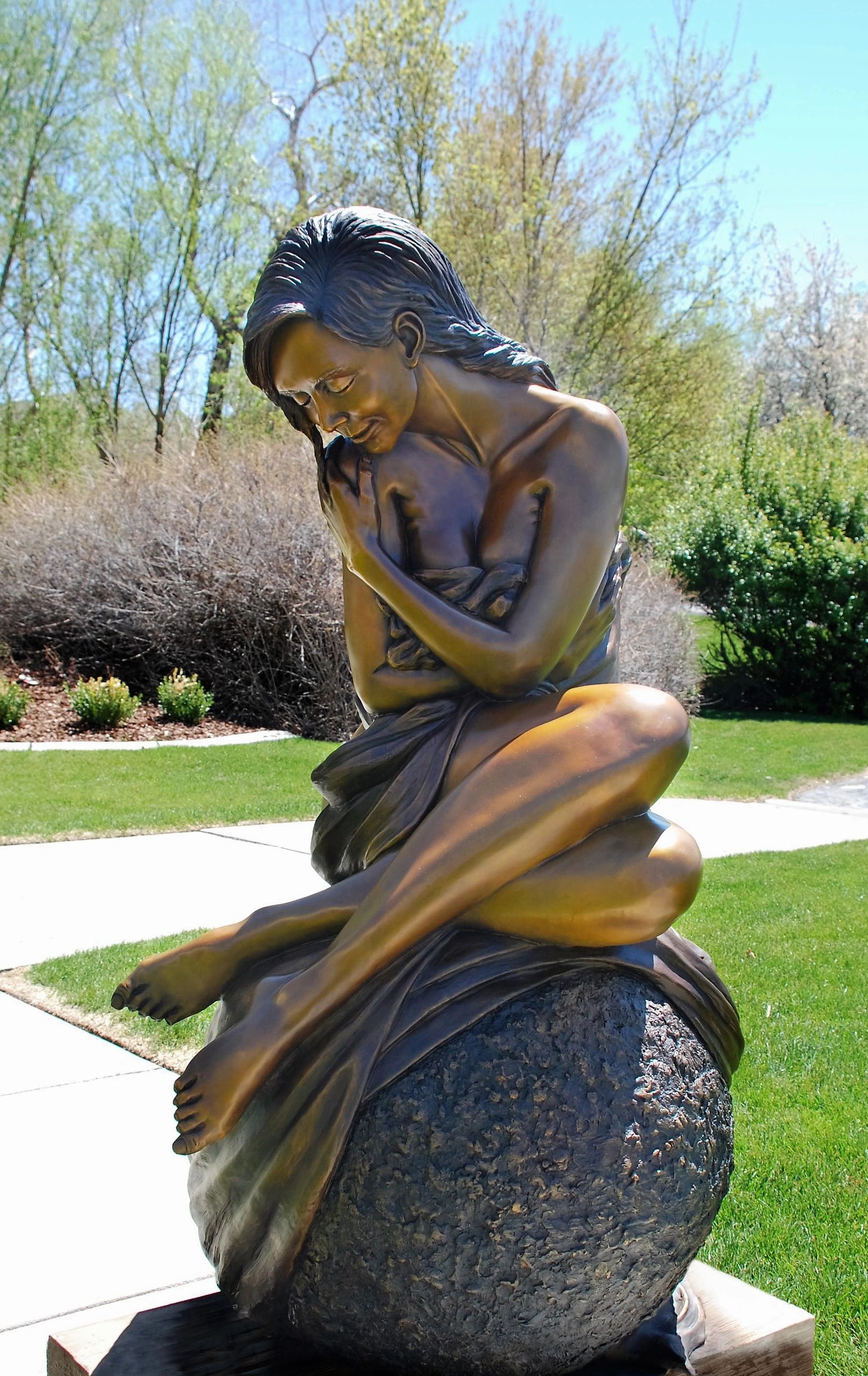 Life size figuative bronze sculpture, 'Solitaire', the perfect bronze for your garden or entryway.