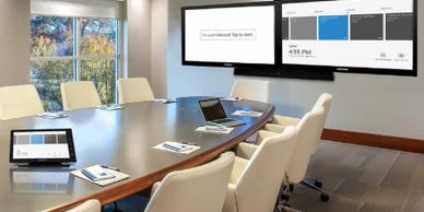 Custom office and conference room technology. Media-packed board and meeting rooms.