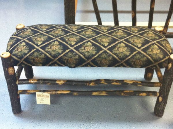 Hickory Bench with Pine Cone Upholstery.
