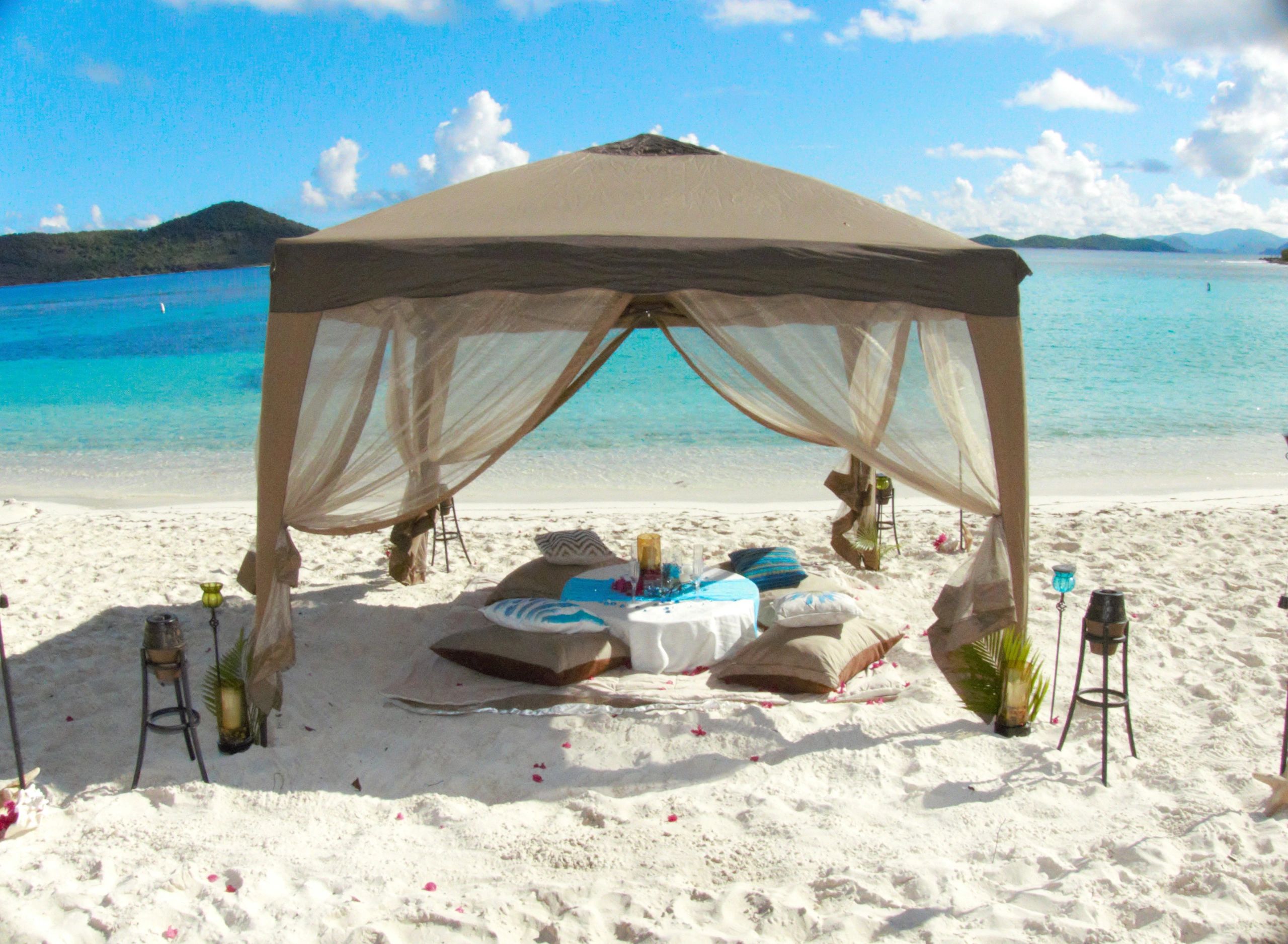 Wedding proposal, picnic beach cabana.  Revel in the moment and take it all in.