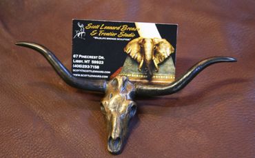 longhorn steer bronze, longhorn business cardholder, bronze business cardholder, bronze
