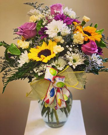 Sunflowers Carnations Mixed Flowers Vase