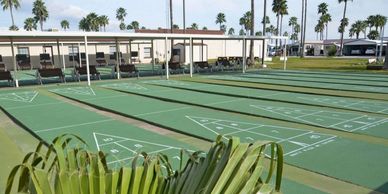 Huge area of shuffleboard courts provide opportunity for many games simultaneously!  