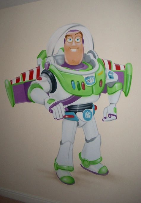 Buzz Lightyear Toy Story mural painted in a boys bedroom