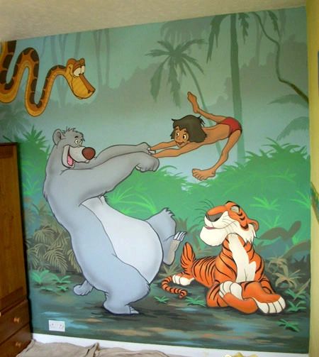 Jungle book wall art painted in a kids bedroom