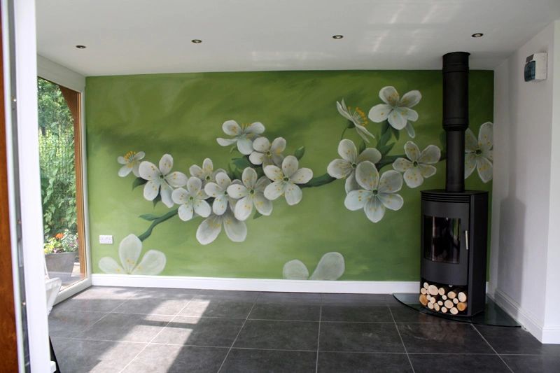 White blossom wall mural art