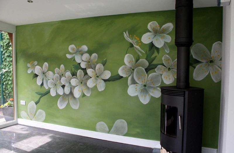 Blossom mural in a summer house