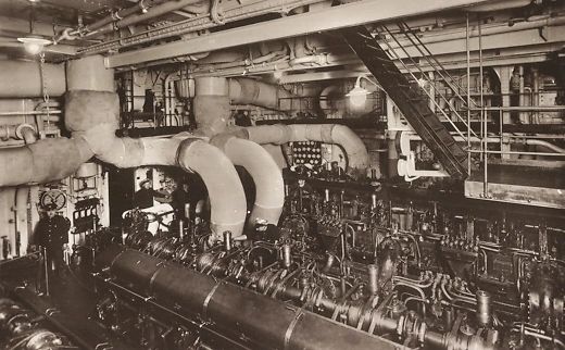 And here is a photo of the engine room of another sister ship, the Monte Cervantes, showing the dies