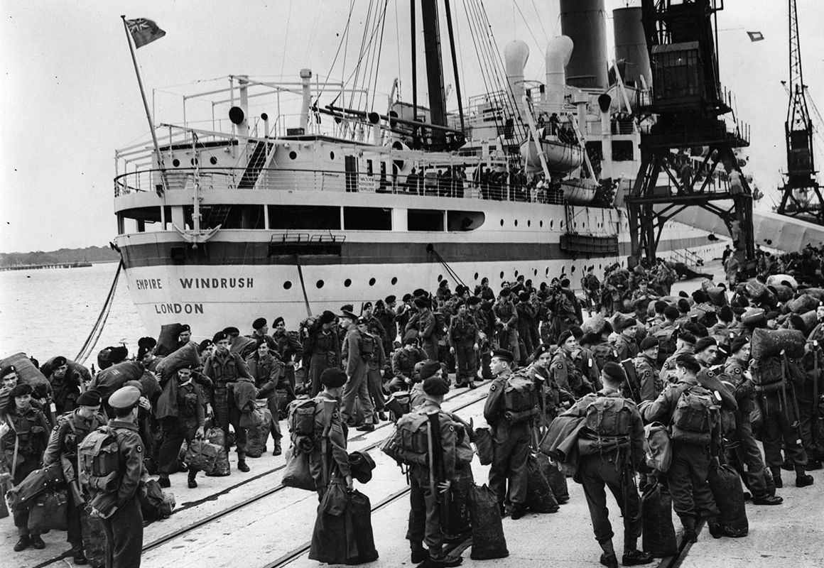 British troops preparing to board the Empire Windrush on their way to Korea, 1954. Note that althoug