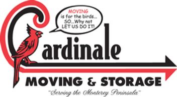 Cardinale logo. Featuring a red cardinal saying "moving is for the birds...with red and black writin
