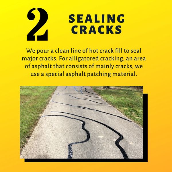 Second step when sealcoating is to seal cracks.