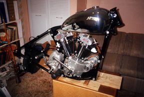 Rebuilt 1935 BSA V Twin engine placed in the frame frame of this 1935 BSA