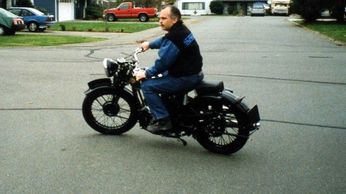 In 1999 Harry takes the first ride after this 1935 BSA motorcycle was restored.