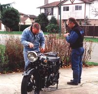 Pre-ride inspection of the restored 1935 BSA