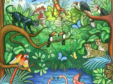 wildlife, jungle, flamingos, monkeys, panther, 