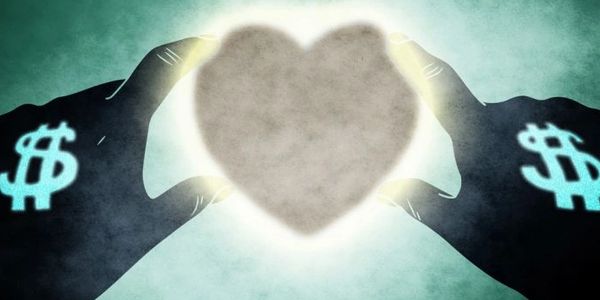 A picture of a person with a heart and money
