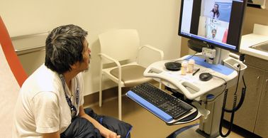 A picture of a person having a video conference