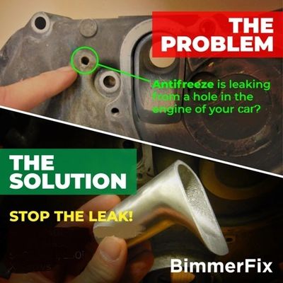 BimmerFix stops the BMW weep hole leak from the BMW coolant pipe no BMW N62 V8 and N73 V12 engines.
