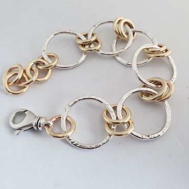 Argentium silver and NuGold handcrafted link bracelet. Commissioned order.