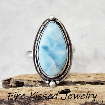 Stunning caribbean blue Larimar set in sterling and fine silver.
