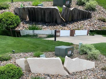 Before and after power washing limestone slabs in Ankeny, Iowa. 