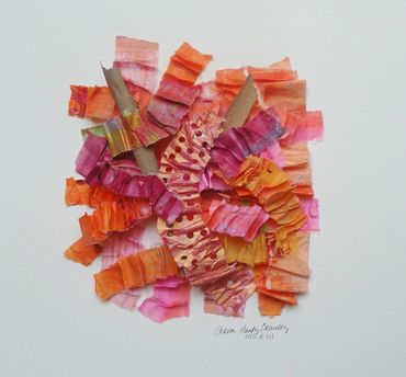 Pink Bark, woven collage, 20 x 20, shadowbox frame,  sold