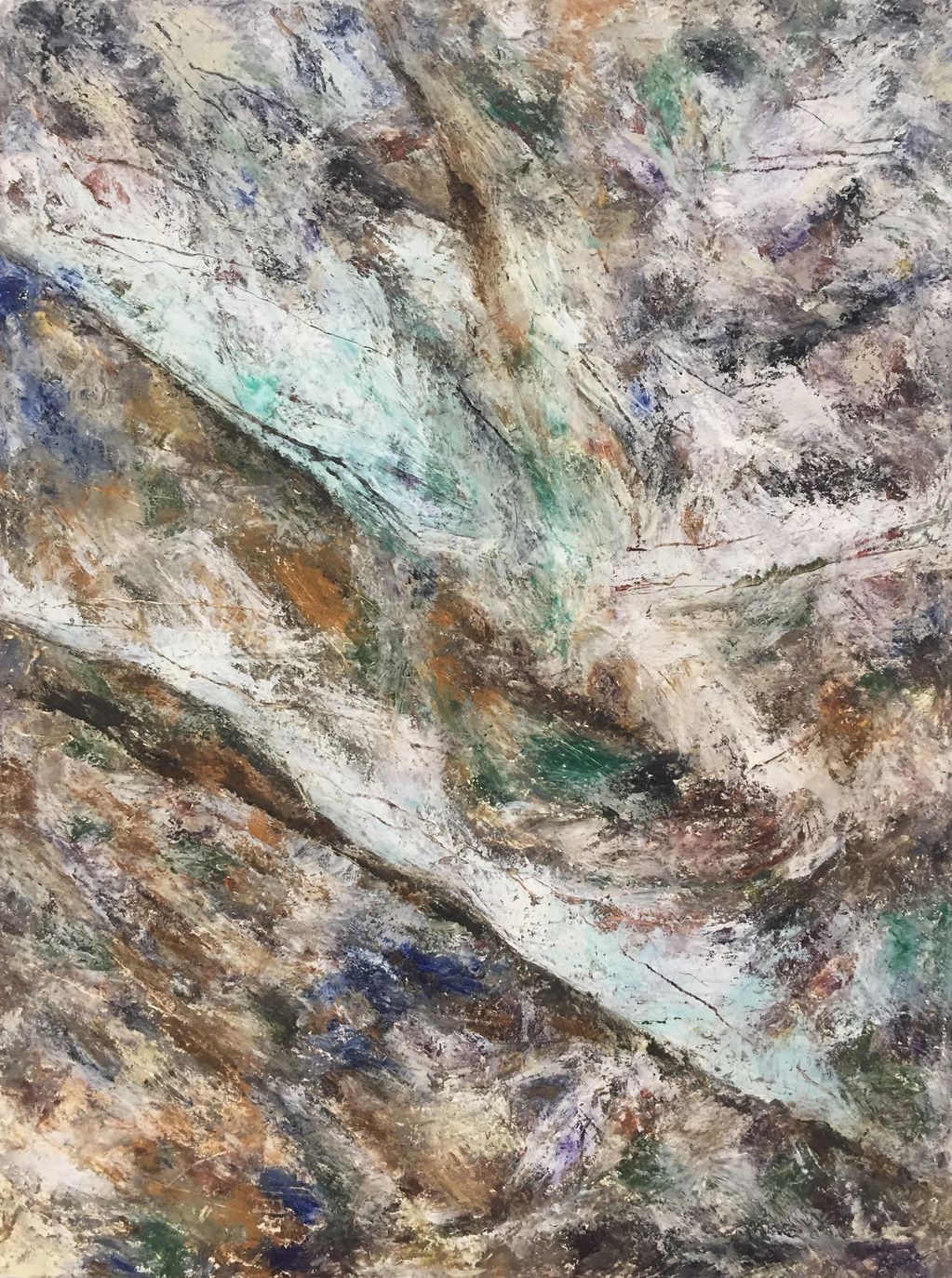 Abstract landscape painting  Natural pigment walnut oil, organic cotton canvas, Sustainable