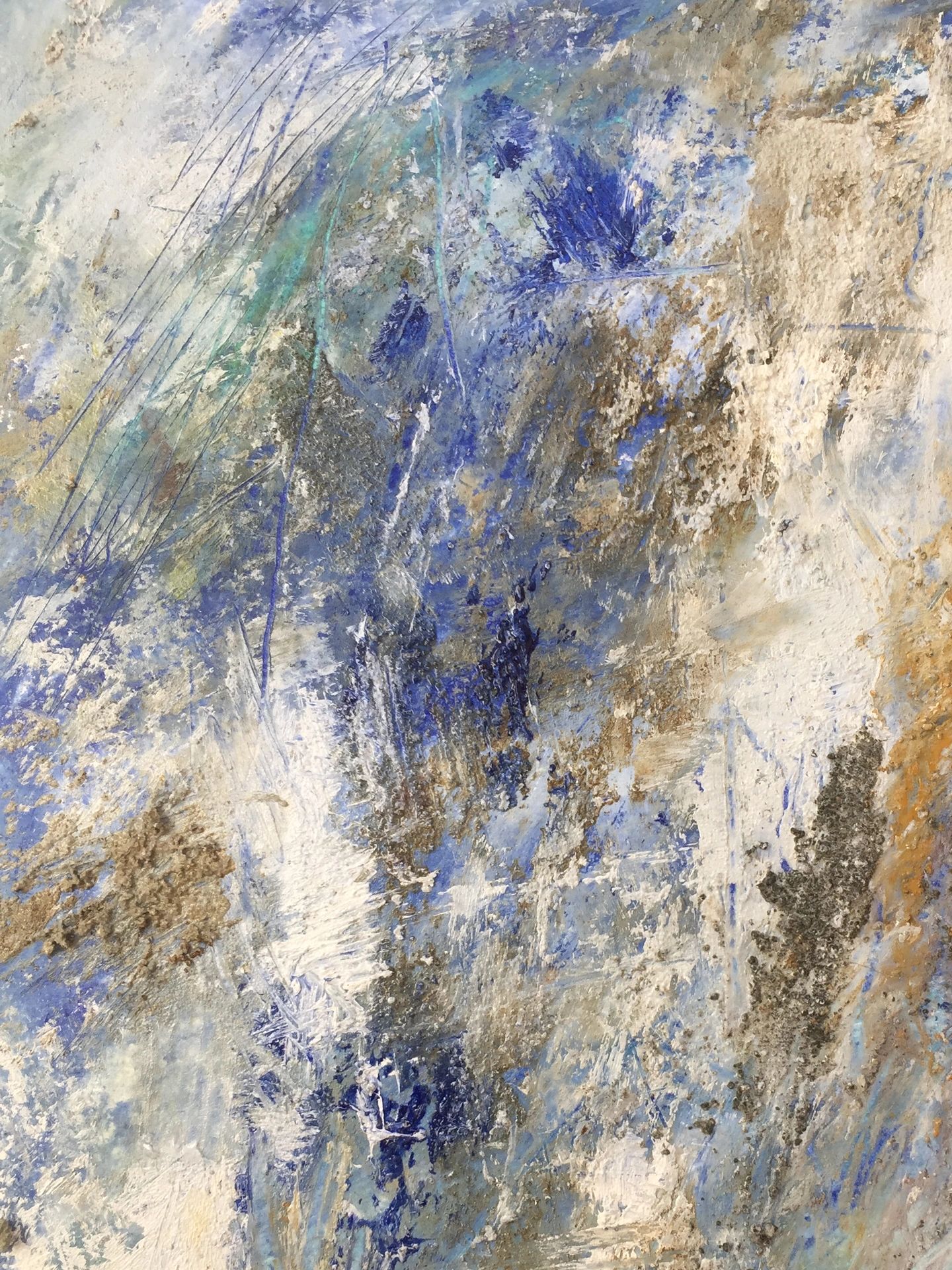 Detail of natural pigment paint, abstract landscape