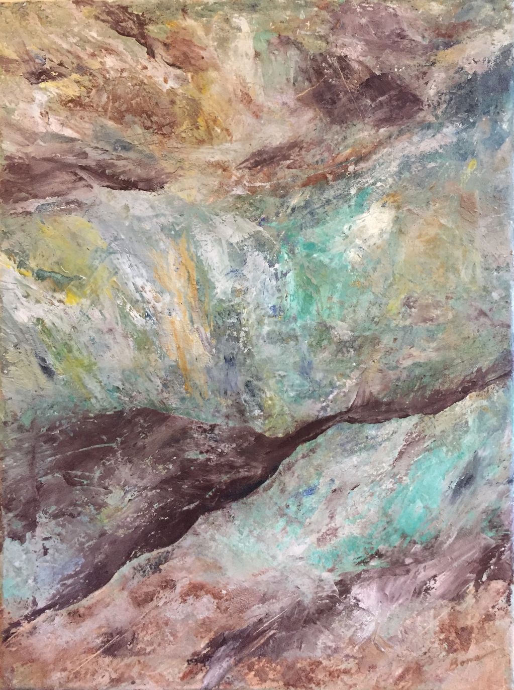 Abstract landscape painting  Natural pigment walnut oil, organic cotton canvas, Sustainable