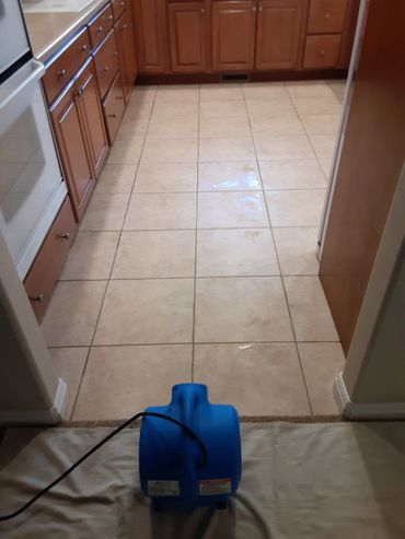 A fan Drying the floors for quick turnaround to make sure the client can return, soon as possible