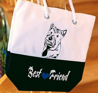 chien sur sac  avec un inscription best friend