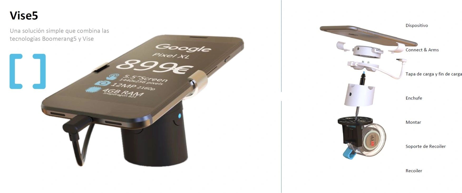 Sistemas de seguridad para celulares, pedestales para celulares alarmas para celulares invue romarin