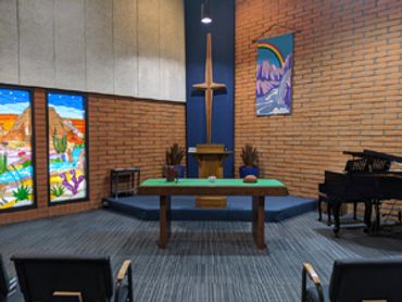 Sanctuary with stained glass