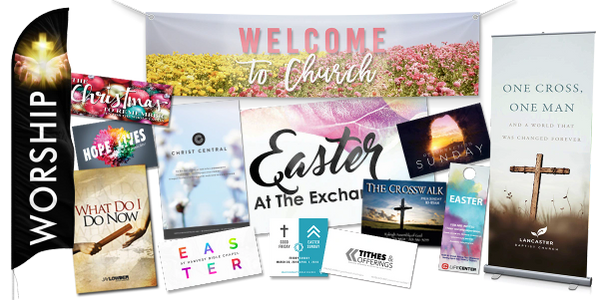 Church banners, welcome sign, church flyers, church envelopes printing by Polydot Printing