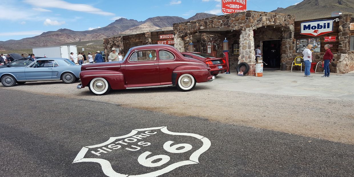 Route 66 winds through the Arizona Mountains passing historic Cool Springs, Arizona on the way to Oatman, AZ