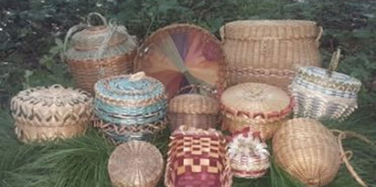 Image of an assortment of Abenaki baskets.
