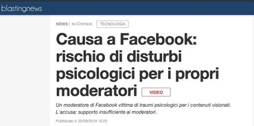 Causa a Facebook: rischio di disturbi psicologici per i propri moderatori https://it.blastingnews.com/cronaca/2018/09/causa-a-facebook-rischio-di-disturbi-psicologici-per-i-propri-moderatori-002725947.html