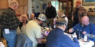 Fly tying for club members of the fly fishing club and sharing fly tying methods and socializing.