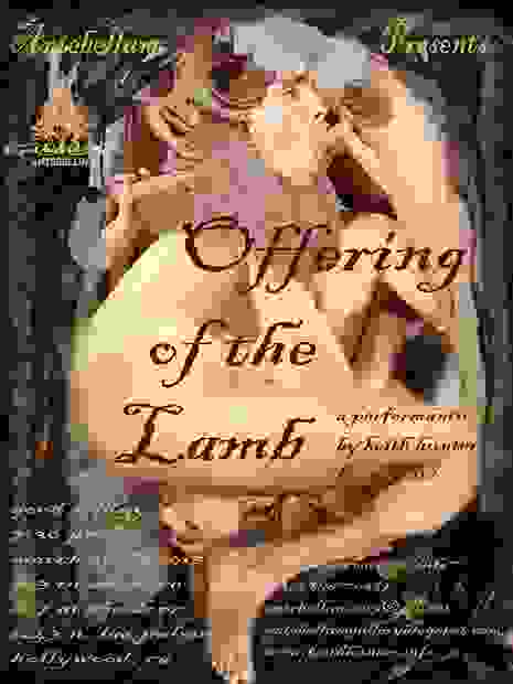 Invitation to  "Offering of the Lamb," showing Keith wearing ram's horns and sucking a penis.