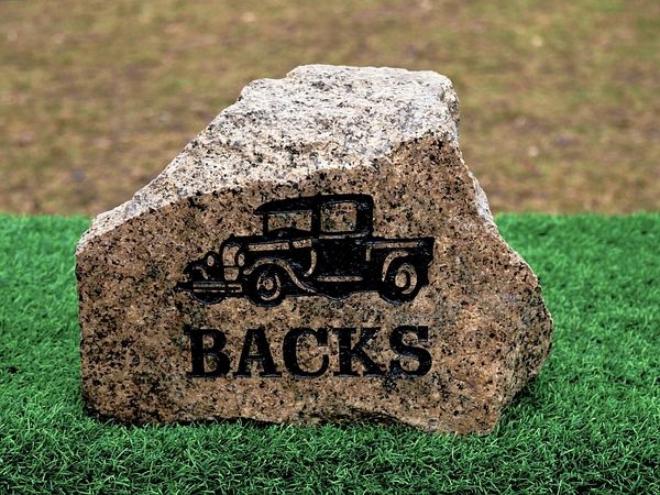 Engraved river rock with family name - porch stone.