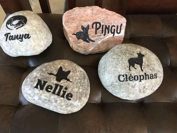 A selection of river rock pet memorials