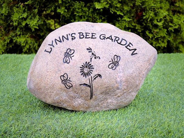 Engraved river rock garden stone.