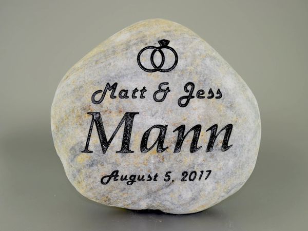 Engraved river rock wedding gift.