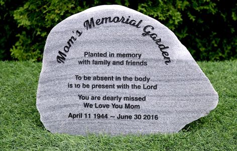 Memorial stone on polished split field stone - Mom's Memorial Garden