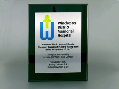 Sublimation printed plate on a piano finish plaque.