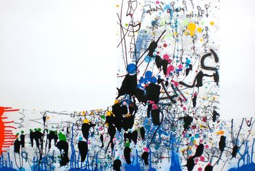 Abstract artist Germany, colourful abstract paintings created in oil sticks, spray paint and ink