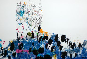 Abstract artist Germany, colourful abstract paintings created in oil sticks, spray paint and ink