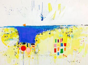 Abstract artist Germany, colourful abstract paintings created in oil sticks, spray paint and ink