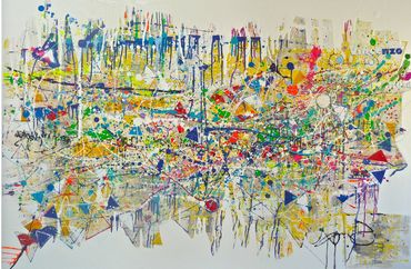 Abstract artist Germany, colourful abstract paintings created in oil sticks, spray paint and ink